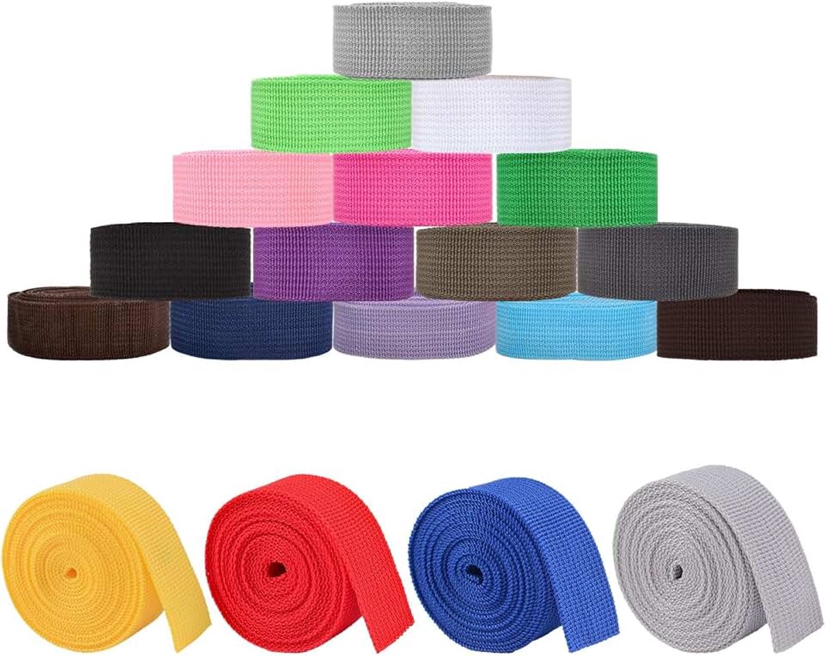 19 rollen, riem voor tassen, 25 mm, riemen van polypropyleen, 38 m, katoen, geweven band, voor het maken van bagage, halsband, huisdieren, rugzak, reparatie, 2 m/rol