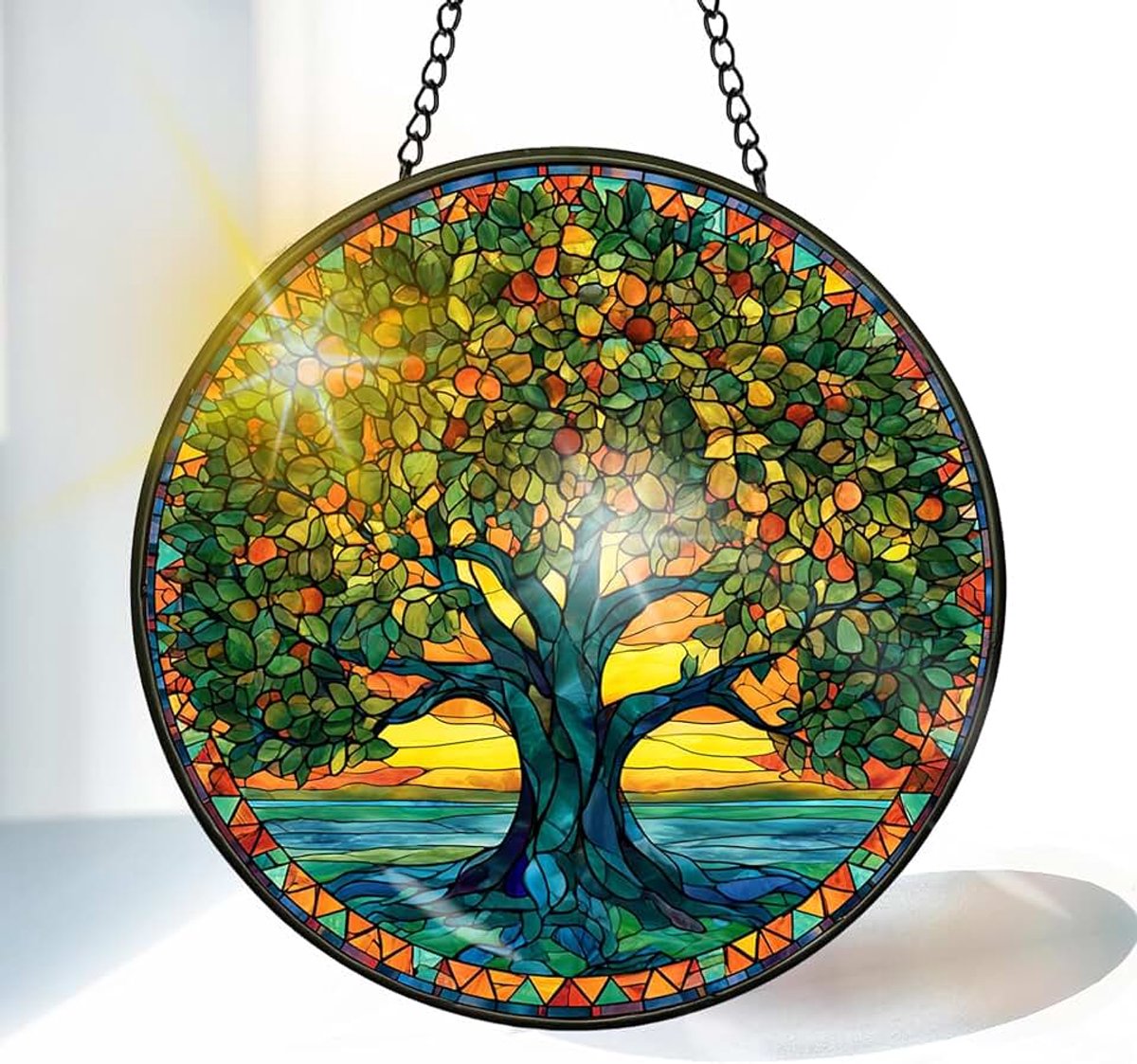 Boom Gekleurde Glas Zonnevanger 20 cm, Decoratief Plant Glasraam Ornament met Ketting en Ophanghaak, Raamdecoratie voor Venster, Woonkamer, Tuin of Balkon, Cadeau Idee-1