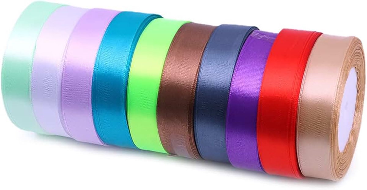 10 rollen 2 cm bij 25 yard satijnen lint dubbel gezicht lint stof lint voor geschenkpakket verpakking verpakking lint naaien bruiloft feest 10 kleuren