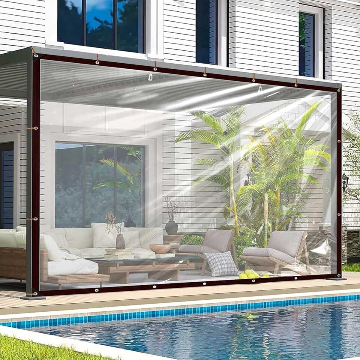 Transparant 2x5 m Afdekzeil Waterdicht - UV-bestendig Buitenzeil met Inslagringen en Touw - Afdekzeil voor Broeikas, Meubels, Terras en Hondenhok