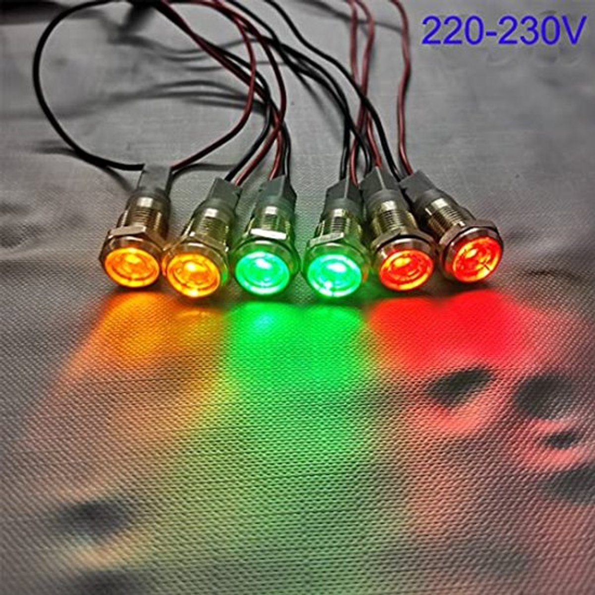 6 Stuks 220V-230V 8mm LED Waarschuwingslampjes - Rood, Geel, Groen