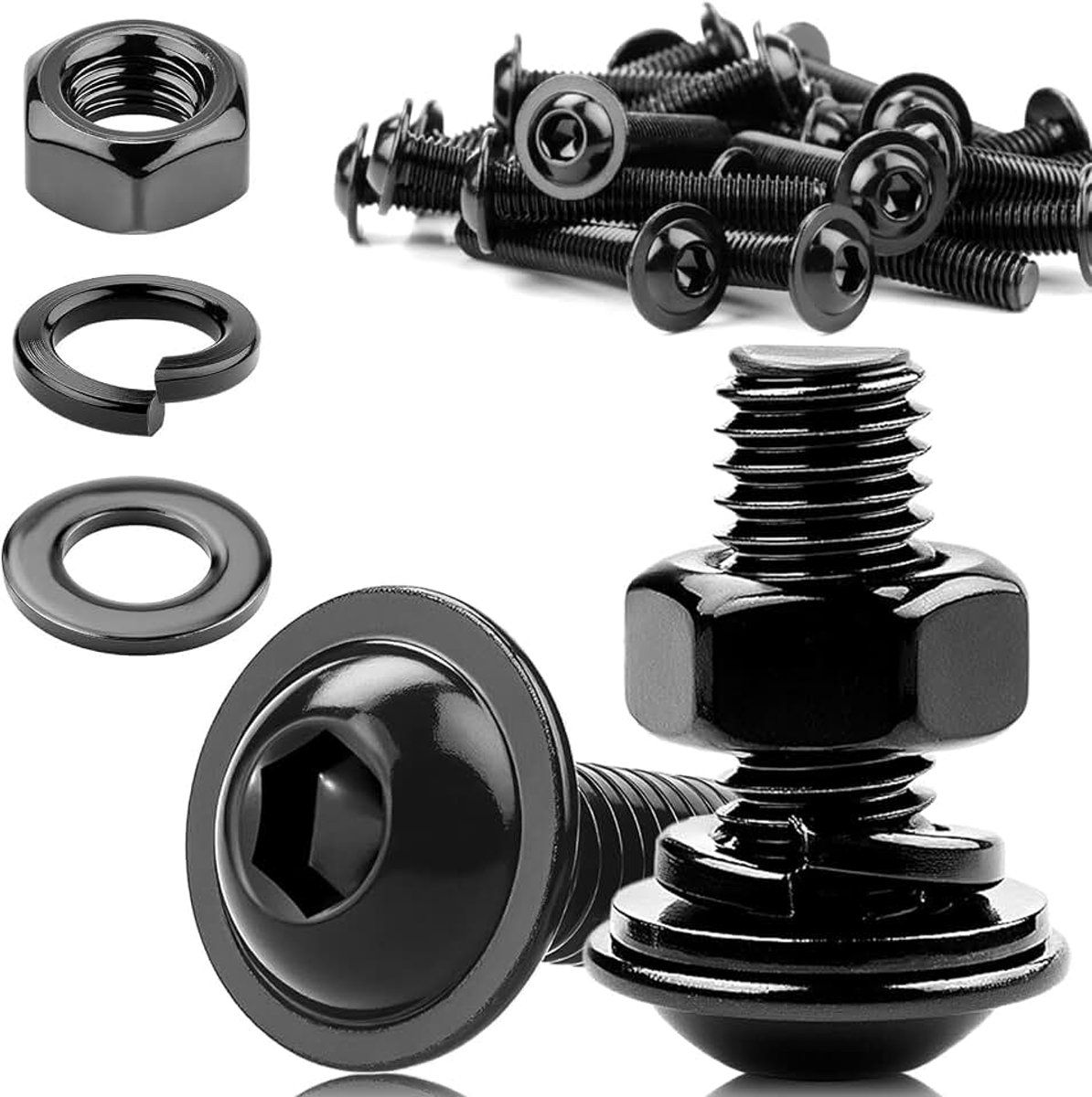20 stuks M5 x 16 schroeven lenskopschroeven moeren en sluitringen assortiment roestvrij staal A2 V2A binnenzeskant volledige schroefdraad