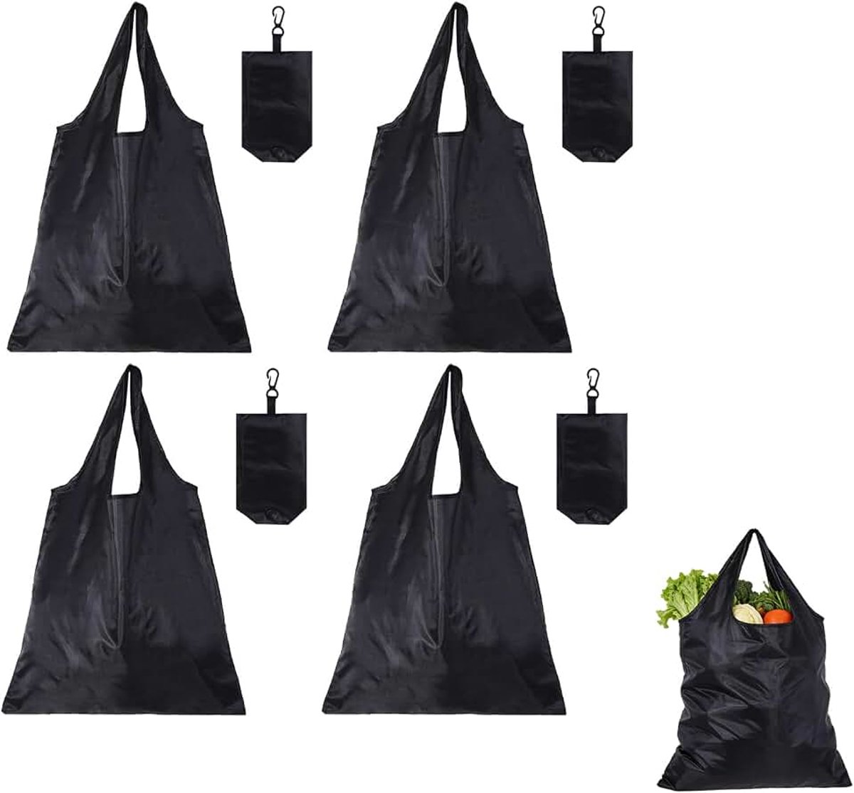Herbruikbare boodschappentassen, zwart, licht, waterdicht, wasbaar (48 x 36,5 cm), voor je winkelen, reizen en dagelijkse activiteiten, herbruikbare boodschappentassen