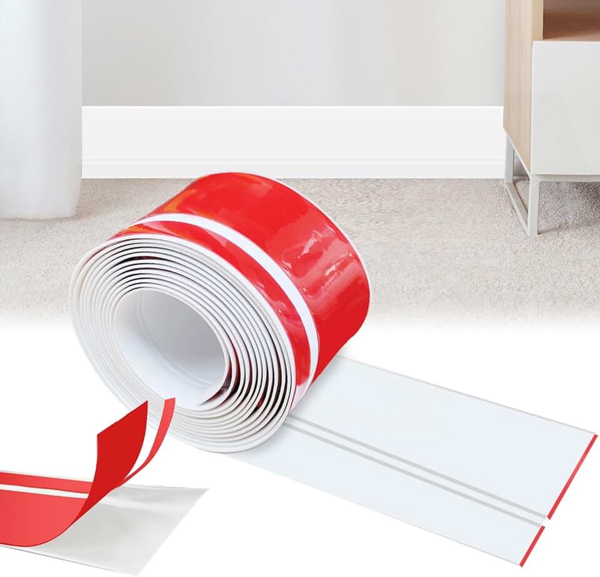Plint Zelfklevend, 20 x 60 mm x 3,0 m Sokkelstrip Zelfklevend voor keuken en badkamer, Zachte sokkelstrip Zelfklevende eindprofiel van PVC, Flexibele knikhoek voetlijst - Wit