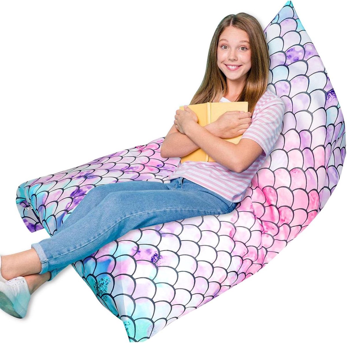 Zitzak Hoes - Opbergzak Kinderen - Spullen Opbergen - Driehoekige Vorm - 72 x 127 cm - Zeemeermin