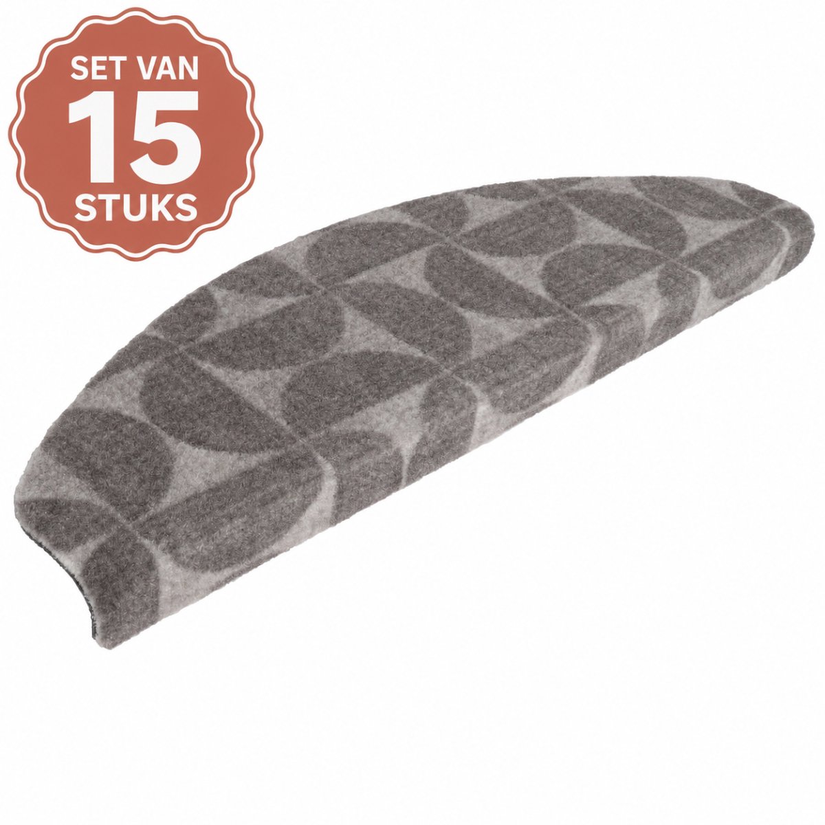 Stairkiss - Trapmat - Diabolo Graphite - 17 x 56 cm - Set van 15 stuks - halve maantjes - incl. bevestiging