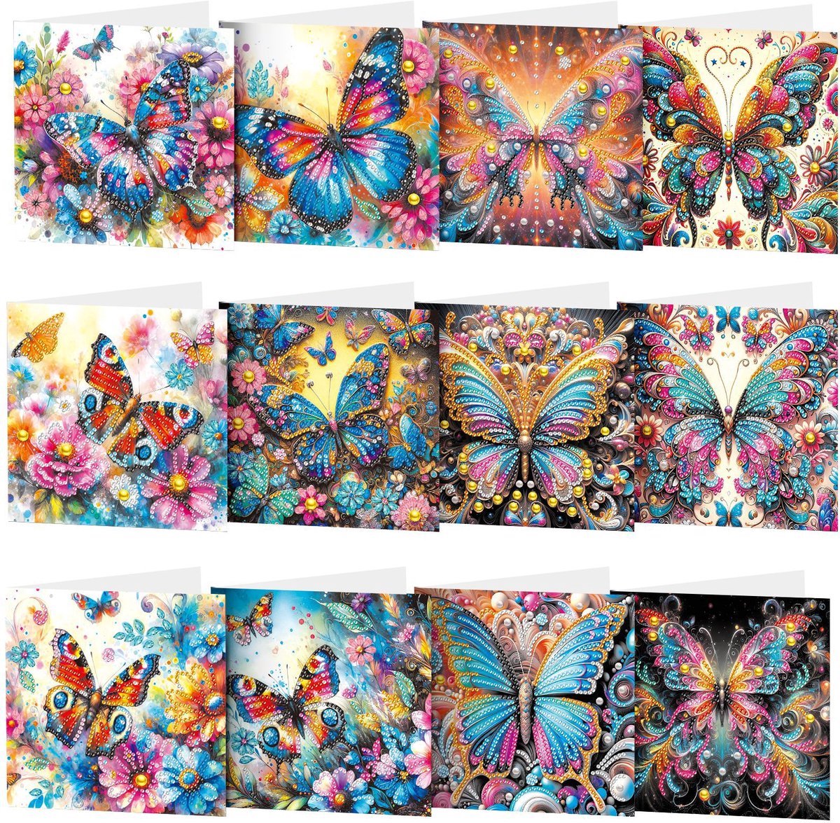 Casalora Diamond Painting kaarten - 12 Diamond Painting Wenskaarten Vlinder - DIY Kaarten, Speciale Diamanten, Enveloppen en Accessoires