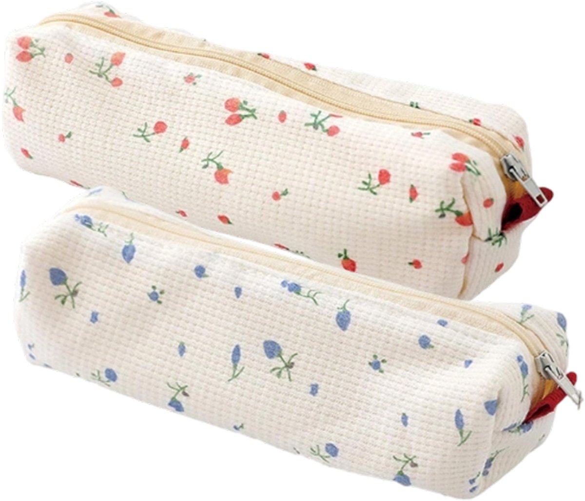 2-delige Pennenzak met Bloemenprint – Katoenen Etui met Rits voor Pennen, Make-up & Reisaccessoires – 20 x 5 cm