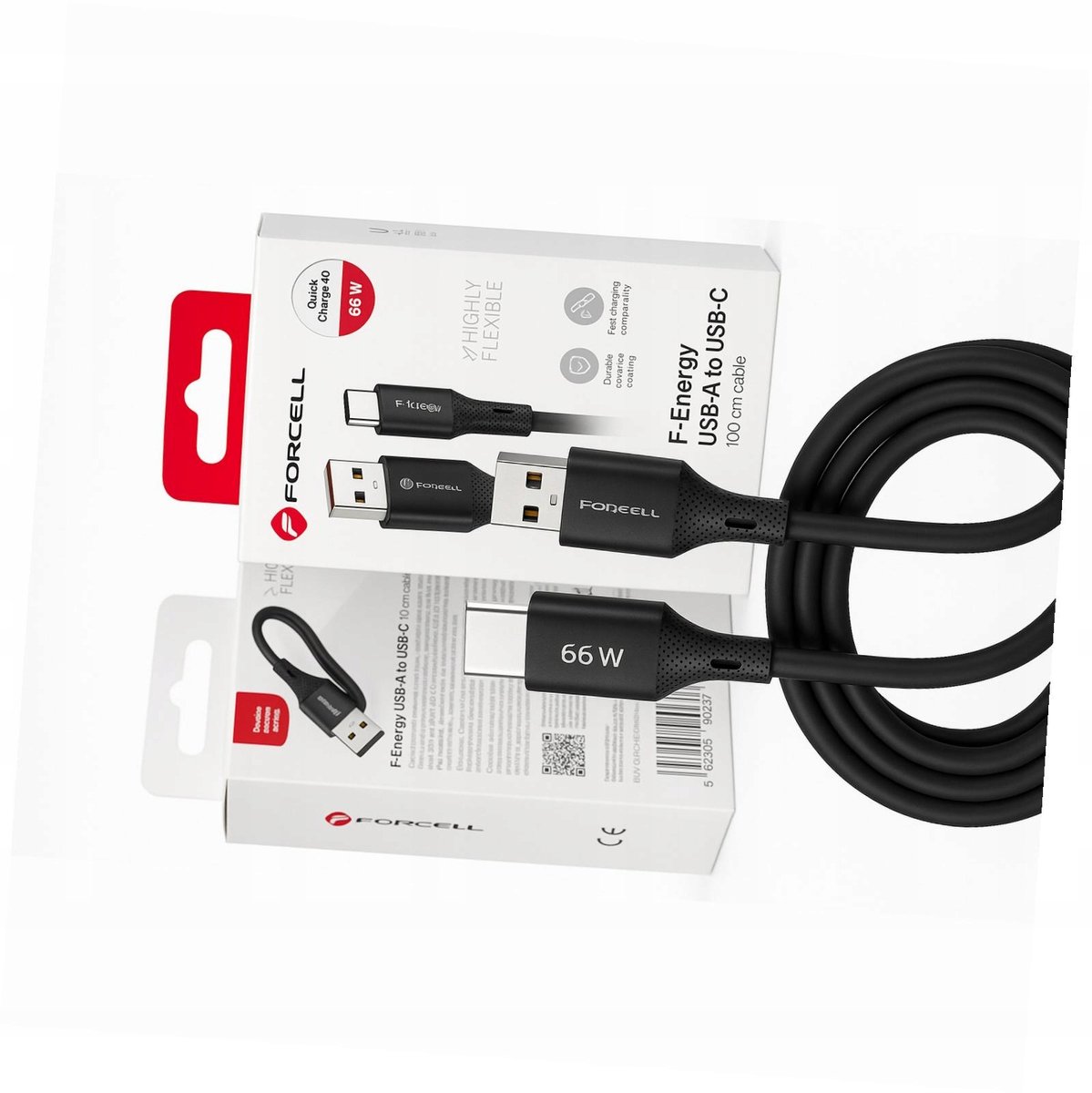 Forcell USB-A naar USB-C Kabel 1m 66W Zwart - Android Auto & Snelladen