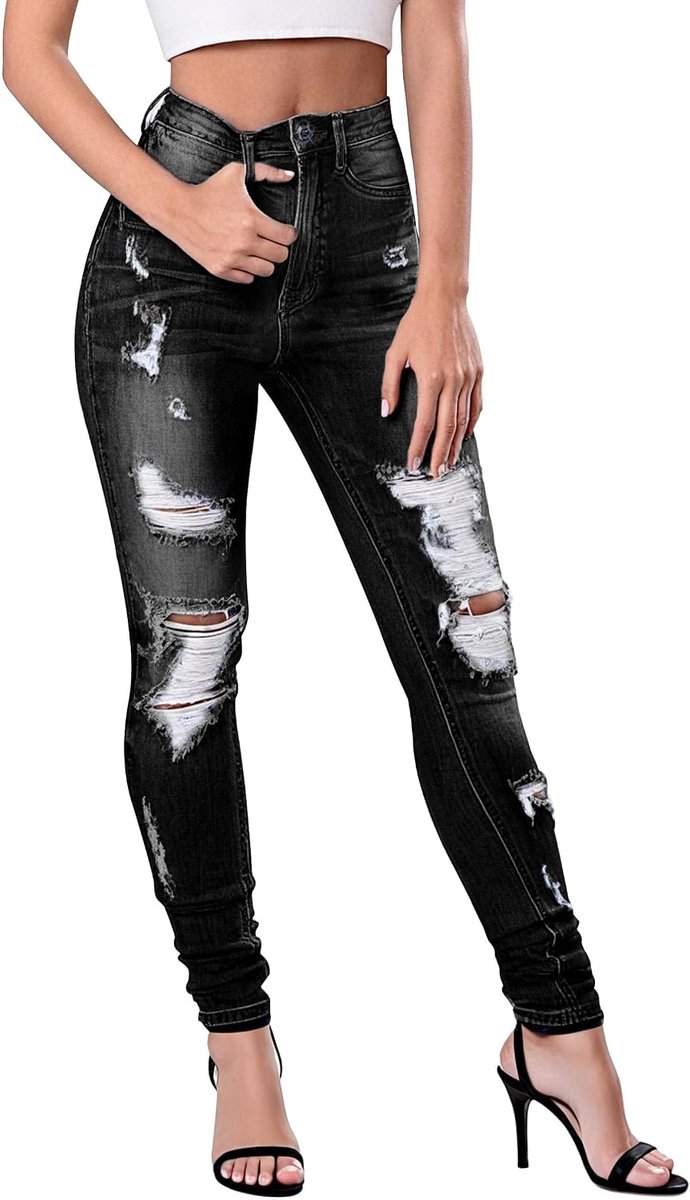 Jeans Dames Stretch High Waist Gescheurde Streetwear Dames Jeans Po Lift Mode Broek Jeans