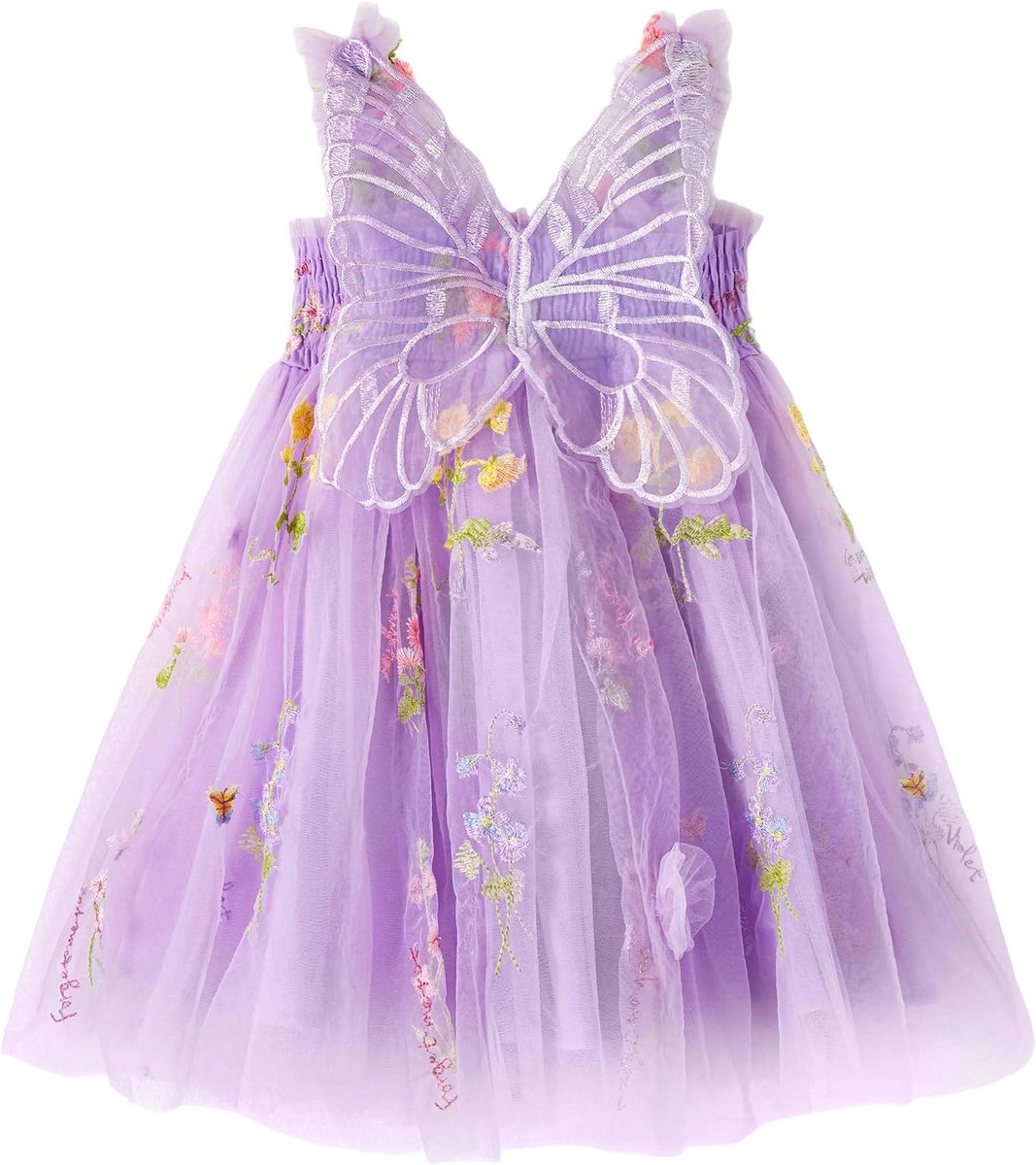 Jurk van tule met vlinders voor babymeisje, mouwloze peuterjurk met geborduurde bloemen, prinsessenjurk voor bruiloften, feestjes en verjaardagen