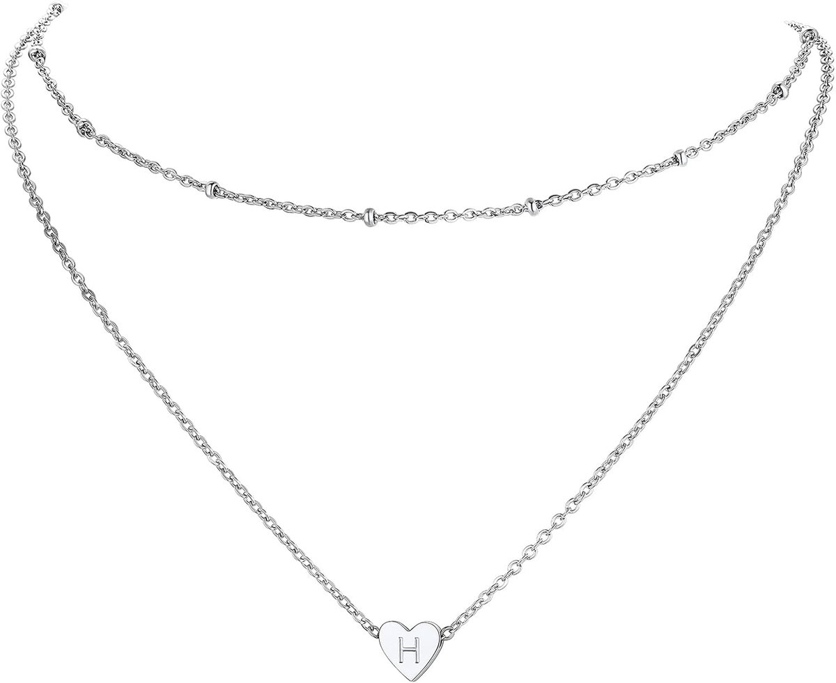 Damesketting met meerdere rijen, roestvrijstalen hanger in de vorm van een hartje met de letter H, schattig, met dubbele ketting 40/35 cm
