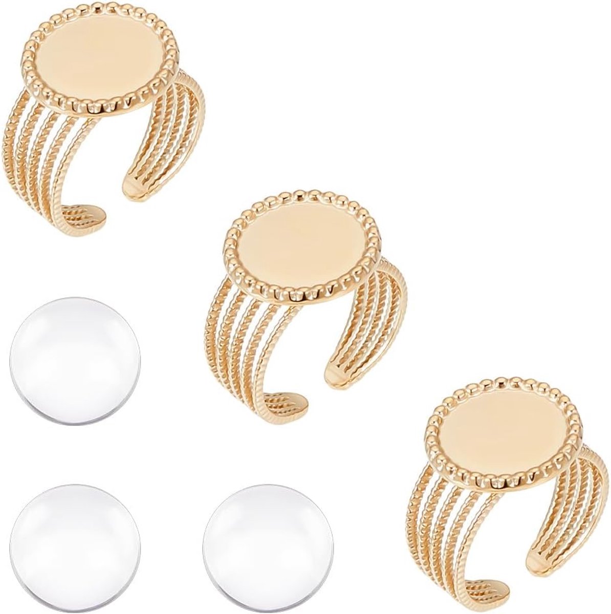 3 set cabochon ring blanco ring instelplaat ring basisring 12 mm gouden open manchetringen met 3 glazen cabochons basis brillenbakje cabochon