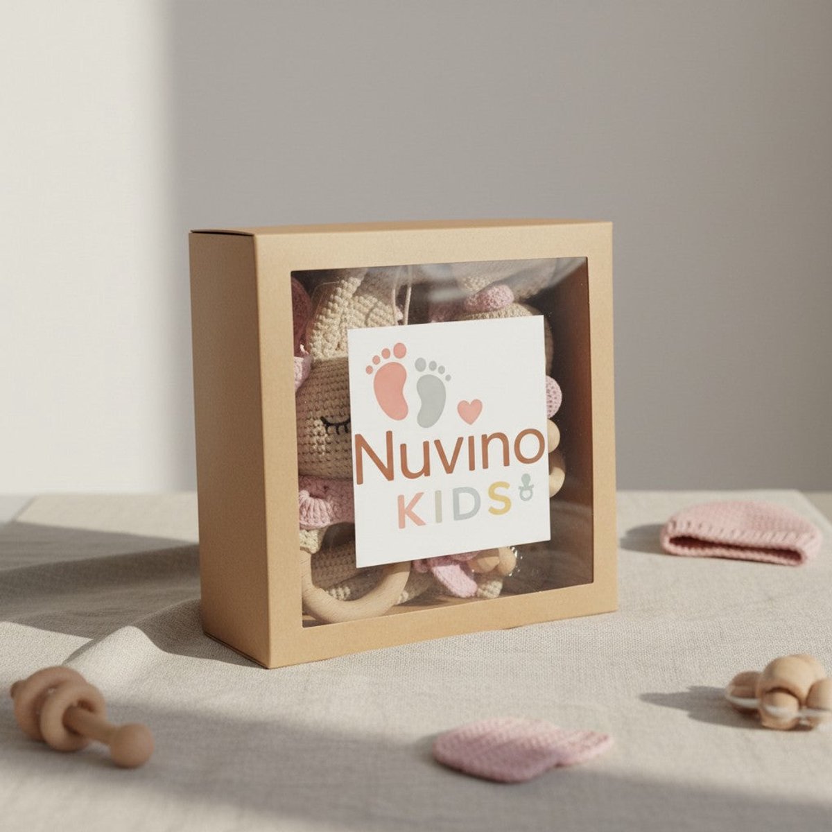 Nuvinokids® Kraamcadeau Meisje Bunny - 6-delige Babyset 100% OEKO-TEX Katoen - Handgehaakt Geboortecadeau - BPA Vrij – foto 7