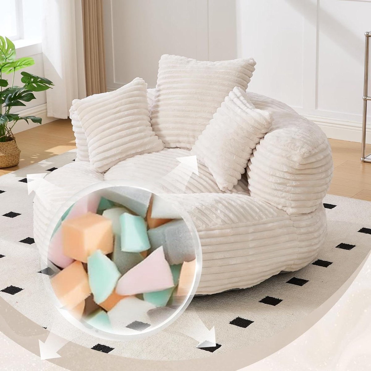 Zitzak Volwassenen - XXL Zitzak - Ontspannen Loungen - Hoge Rugleuning - 108 x 108 cm - Beige