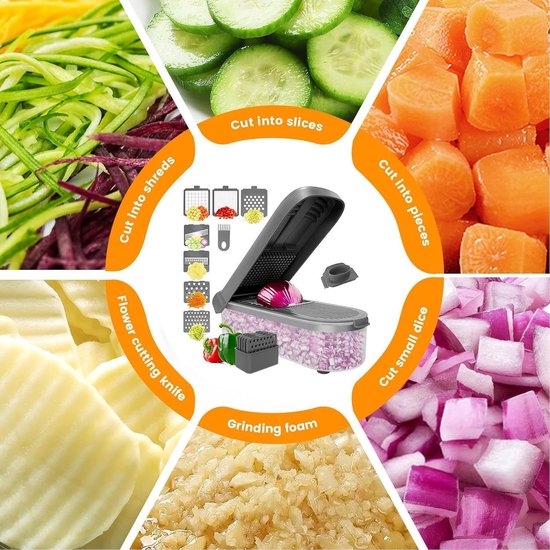 Groentechopper met container - Keuken artifact Voedsel snijder - Maaltijden voorbereiden - Antislip basis — afbeelding 5