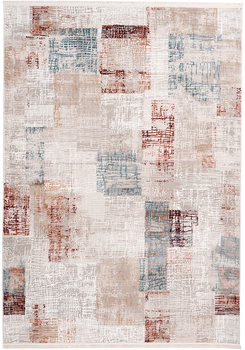 Padiro laagpolig vloerkleed 80 x 150 cm - grijs / zalmroze - vintage-look - met franjes - geschikt voor vloerverwarming - van polyester