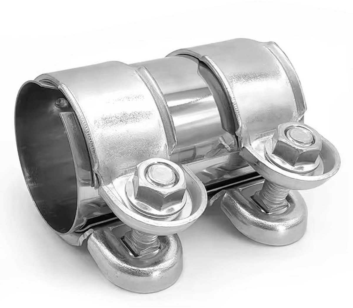 Uitlaatklem, 60 mm, uitlaatklem, roestvrij staal, buisverbinder Ø 60 mm x 125 mm, uitlaatklemmen, klemmen met dubbele klem, uitlaatsysteem, universele uitlaatpijpklem voor auto, motorfiets