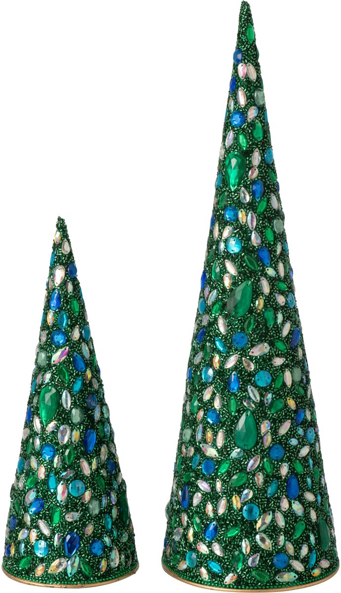 J-Line decoratie kegel - ijzer - groen/blauw - 2 stuks
