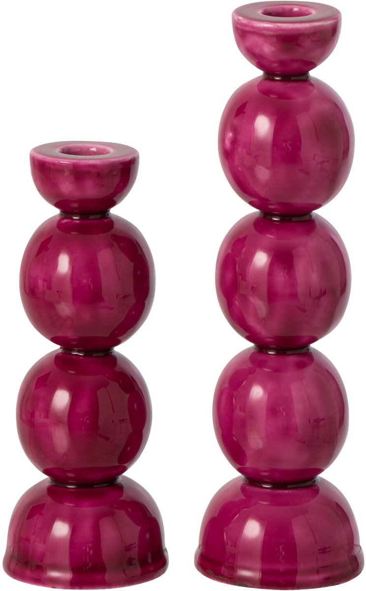 J-Line Kandelaars - ijzer - fuchsia - set van 2