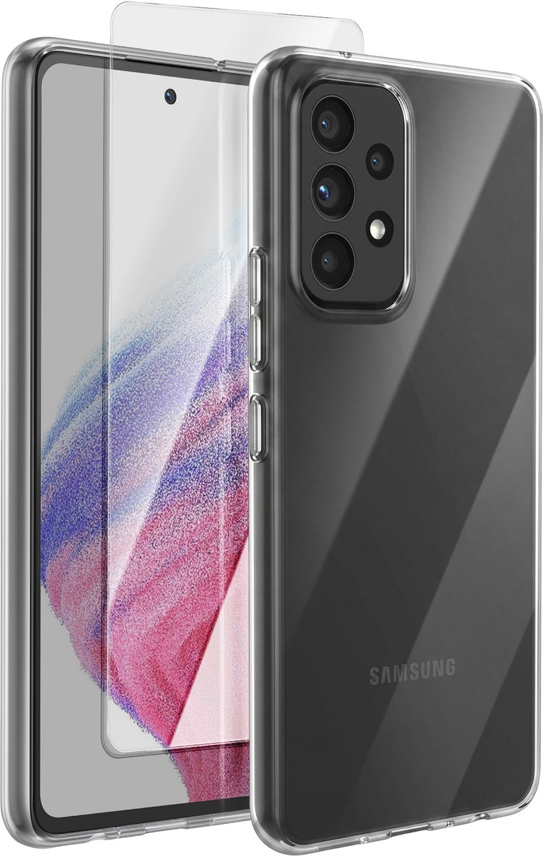Mayaxess, Beschermset Geschikt voor Samsung Galaxy A53 5G met Hoesje en 9H Gehard Glas, Transparant