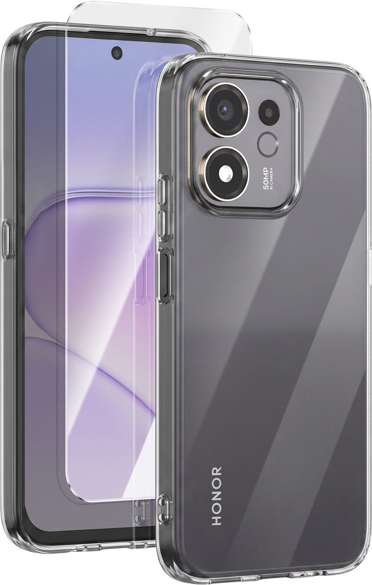 Mayaxess, Beschermpack voor Honor 600 Smart met Hoesje en Gehard Glas, Transparant