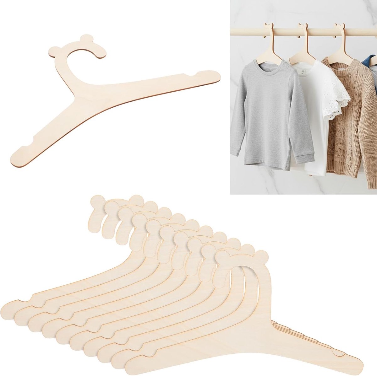 Kleerhangers voor kinderen, houten babykleerhangers, antislip, kinderkledinghangers, cartoon babykleerhangers, veilig en geurloos, voor kleding, jurken en mantels