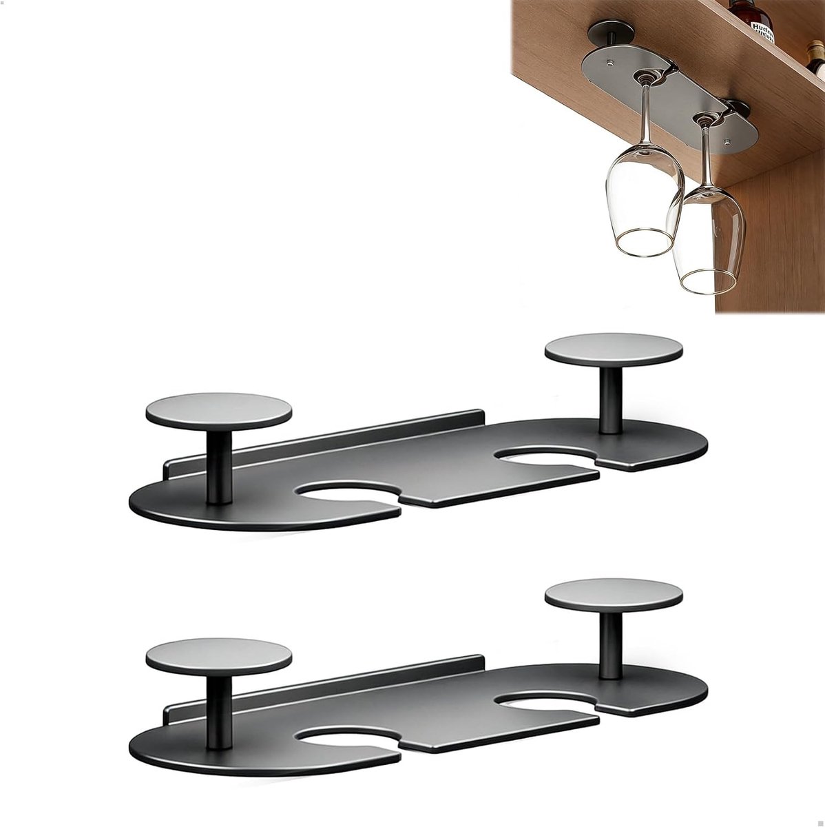 Wijnglashouders set van 2 - aluminium zwart - zeer robuust - ideaal voor keuken en bar - SnelShoppen