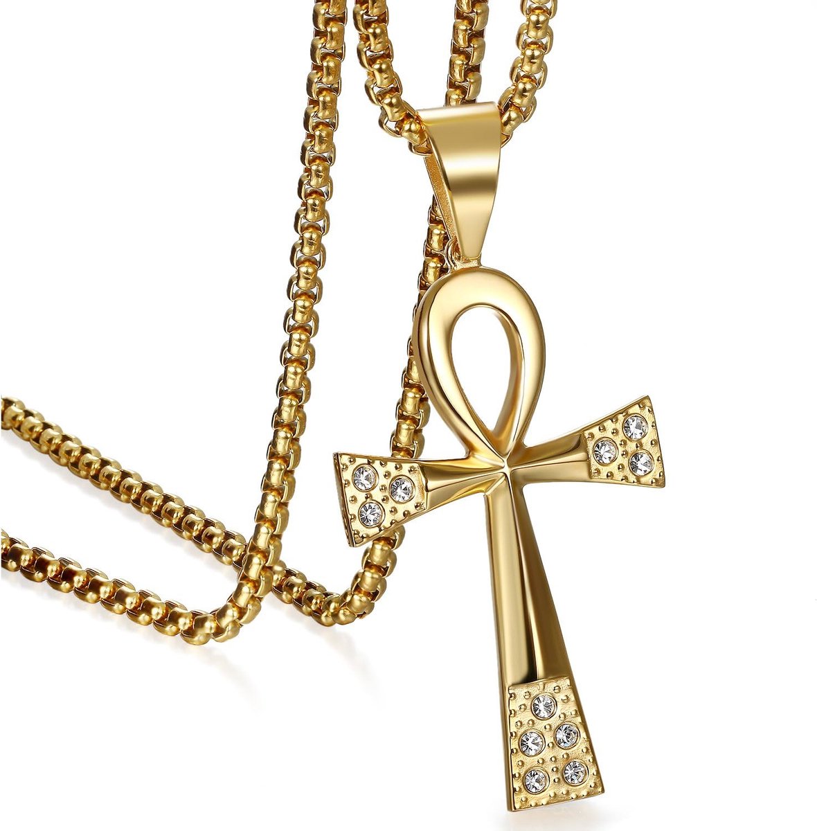 Sieraad van roestvrij staal Egyptisch symbool Anch o. Ankh kruis hanger met 50 cm ketting, halsketting voor heren en dames, zilver goud
