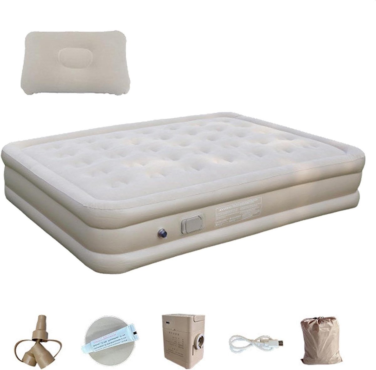 Opblaasbare Kampeermatras - Luchtbed Kamperen - Buiten Slapen - Zelfinflerend Dubbel Verdikt - 2 Persoons - Beige