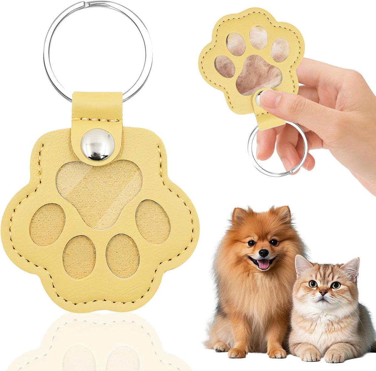 Sleutelhanger voor dierenharen, lederen kattenpoot sleutelhanger, hondenhaar verzamelaar sleutelhanger, sleutelhanger voor het verzamelen van katten- en hondenharen, gedenkgeschenk voor honden katten