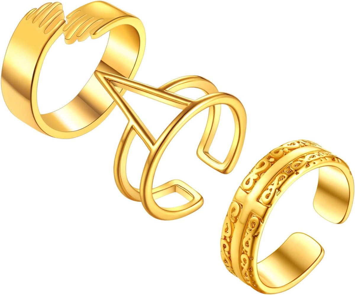 Ring voor dames en heren, gouden open ring, verschillende designringen, set van 3 vingerringen, geschikt als verlovingsring, partnerring, Metaal