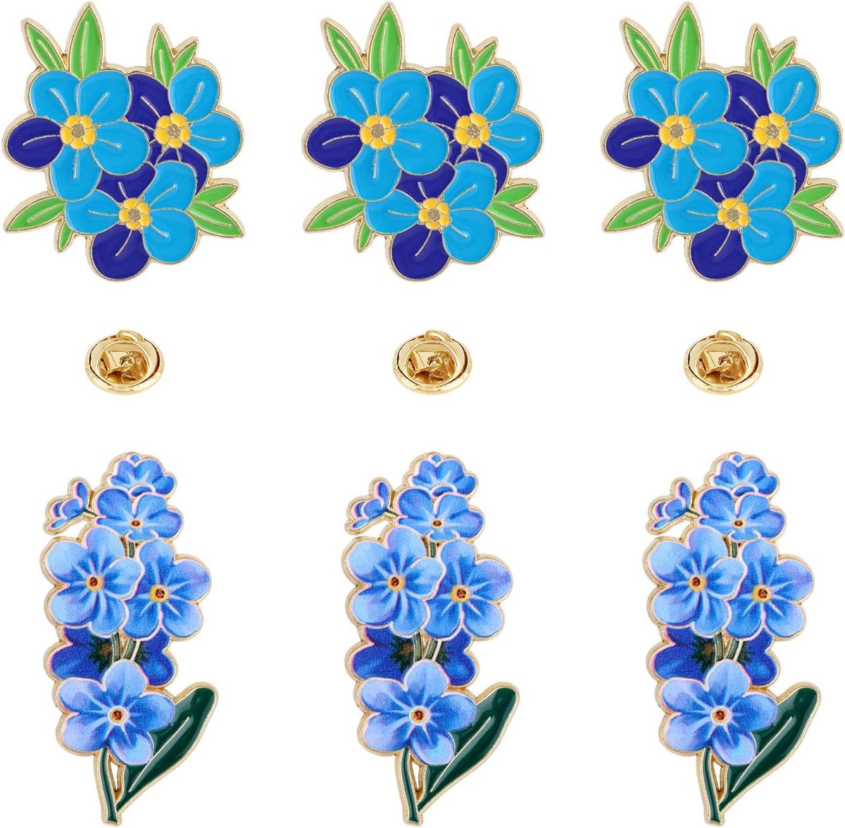 6 Stuks Vergeet-Me-Niet Speldjes voor Dames, 2 Stijlen Bloem Geëmailleerde Vergeet-Me-Niet Broche Hartverwarmend Cadeau en Vriendschapsherinnering
