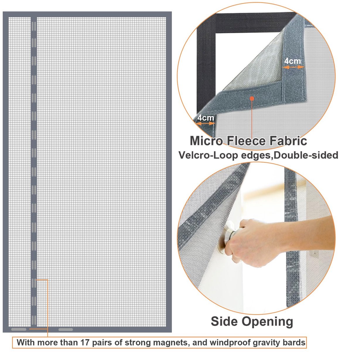 Vliegengordijn Deur 90x190cm - Grijs - Zij-opening - Houd vliegen buiten - SnelShoppen