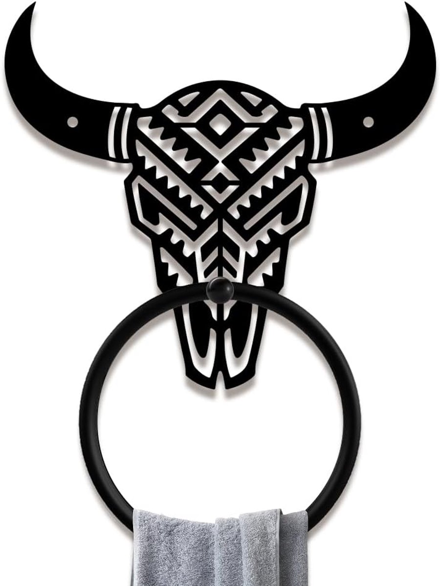 Metalen Handdoekring Western Azteken Wandmontage Handdoekhouder 13 cm Decoratieve Zwarte Kunst Handdoekhouder Voor Badkamer Keuken Hanger Thuis Hotel Bar Gastentoilet