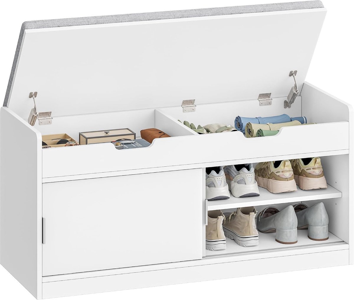 Hzuaneri Schoenenbank met zitting, 40 x 100 x 50,5 cm, wit, Bank met opbergruimte, bovenste opslag, voor woonkamer, hal en entree, wit