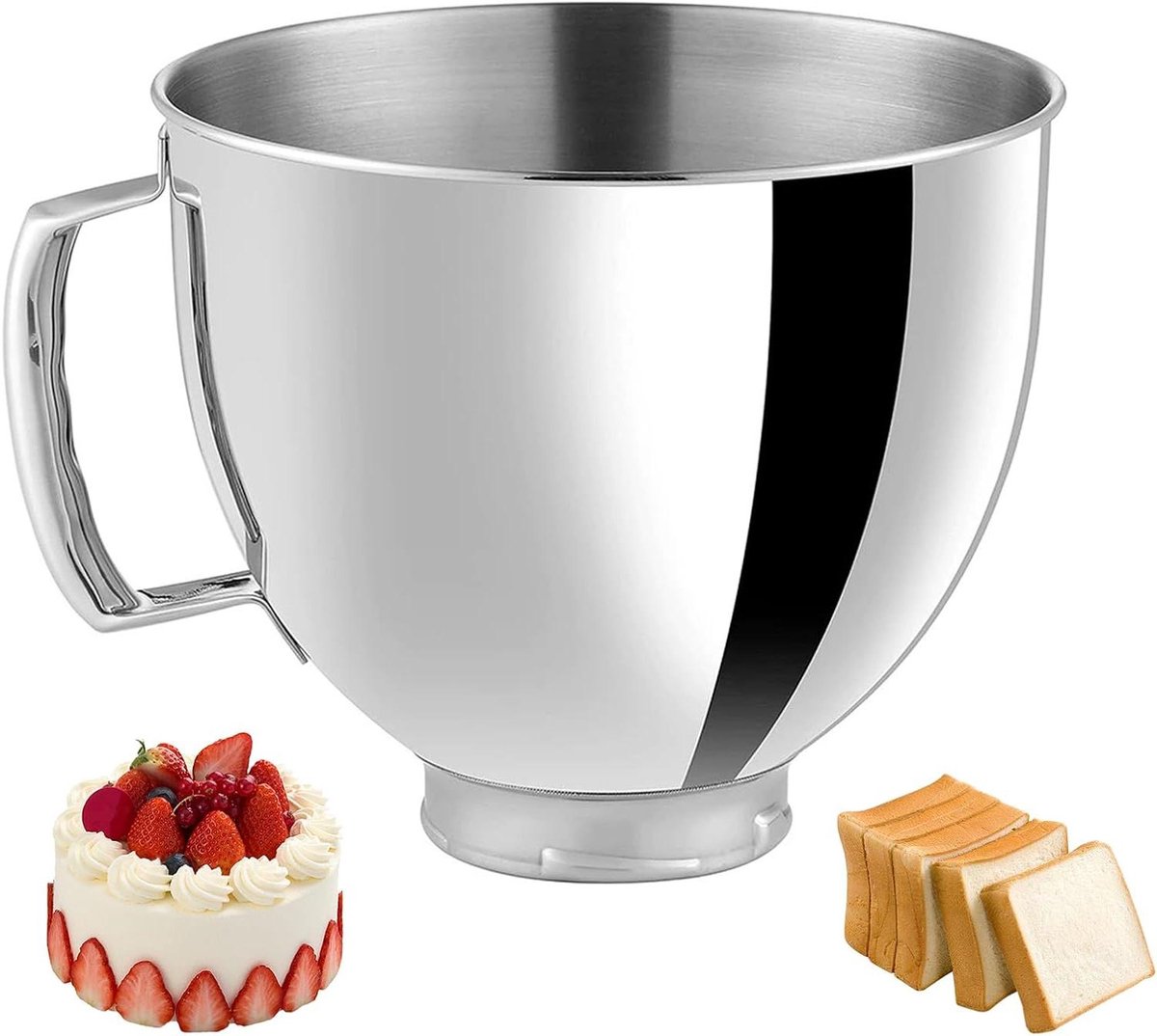 Roestvrijstalen Kom - Keukenmachine Accessoire - Bakken en Mixen - Ergonomische Handgreep - 5 Liter - Zilver
