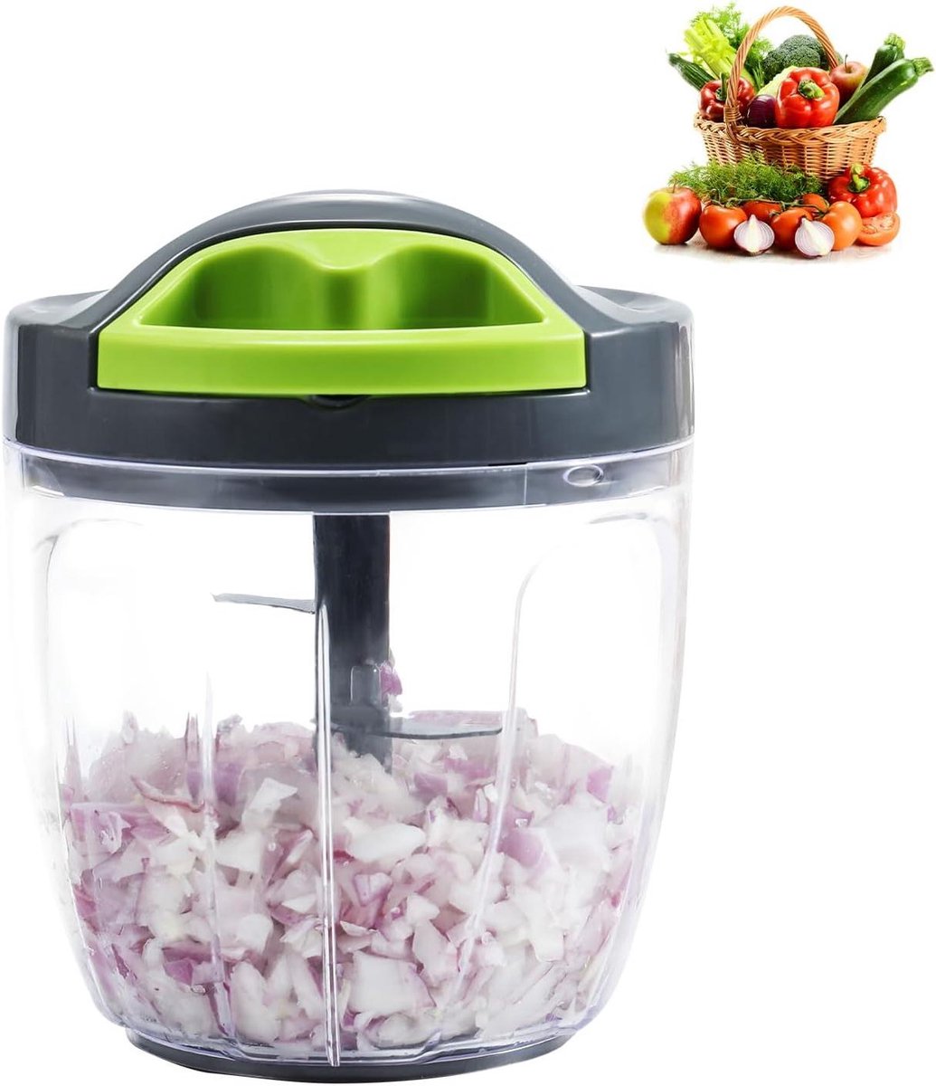Handmatige Keuken Chopper - Voedsel Snijder - Snel Ingrediënten Snijden - Roestvrijstalen Bladen - 900ml - Groen