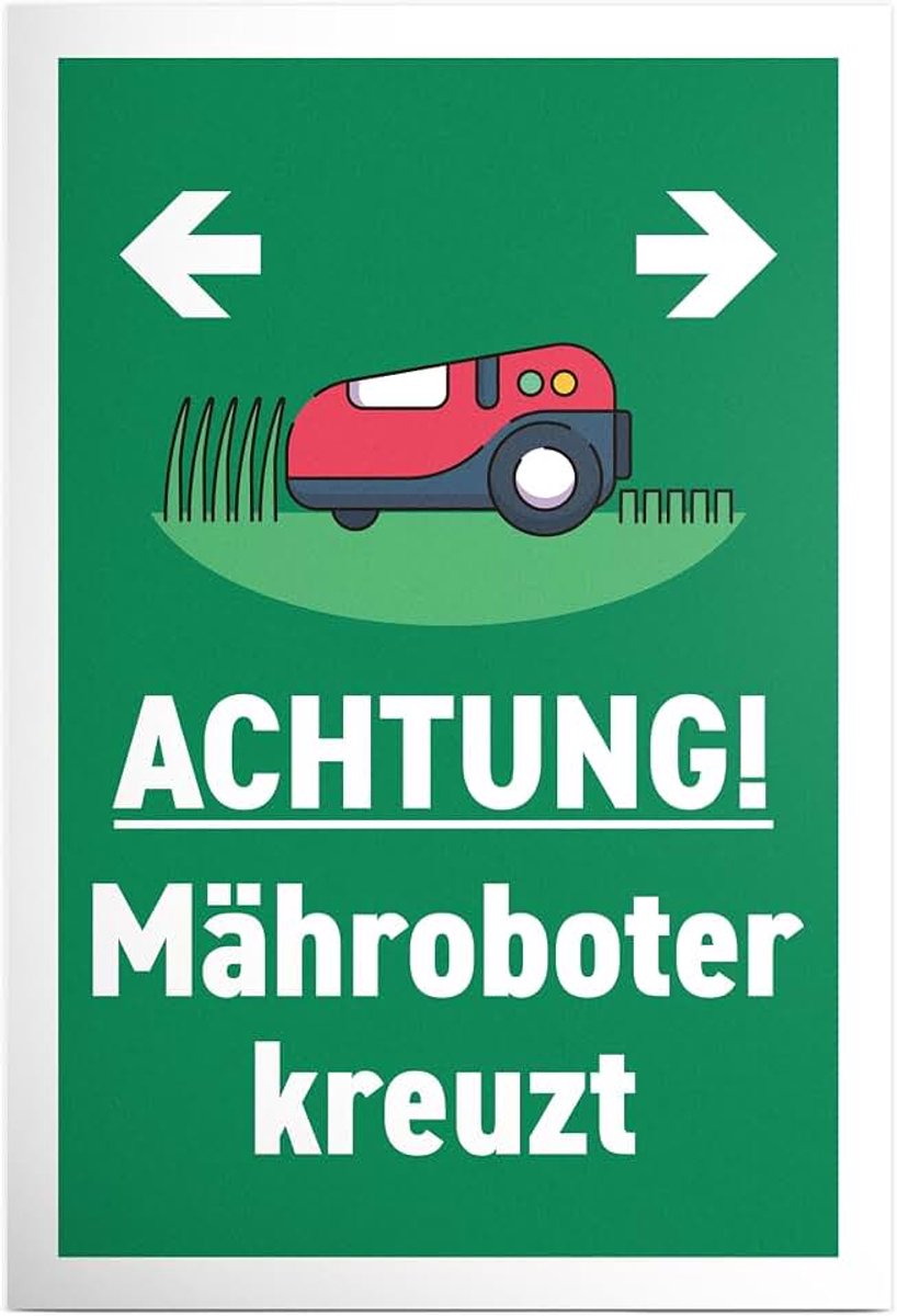 Robotmaaier gekruist - bord 30 x 20 cm - grappig waarschuwingsbord voor tuin en gazons - tuinbord weerbestendig duurzaam - robotmaaier