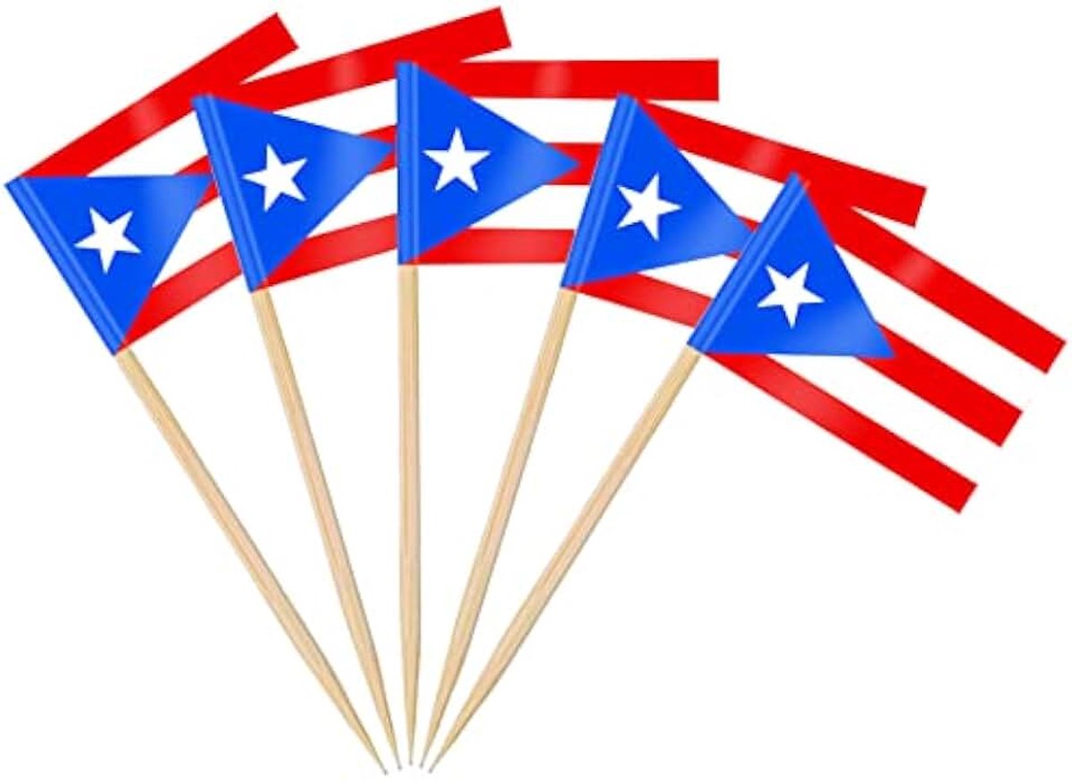 100/200 stks Puerto Rico Tandenstoker Vlaggen, Puerto Ricaanse Cocktail Stick Vlag voor Nationale Dag Sandwich Voedsel Cupcake Toppers Servies WK Feestbenodigdheden Pub Koninklijk Event Decor