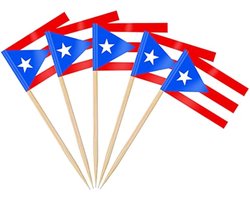 100/200 stks Puerto Rico Tandenstoker Vlaggen, Puerto Ricaanse Cocktail Stick Vlag voor Nationale Dag Sandwich Voedsel Cupcake Toppers Servies WK Feestbenodigdheden Pub Koninklijk Event Decor