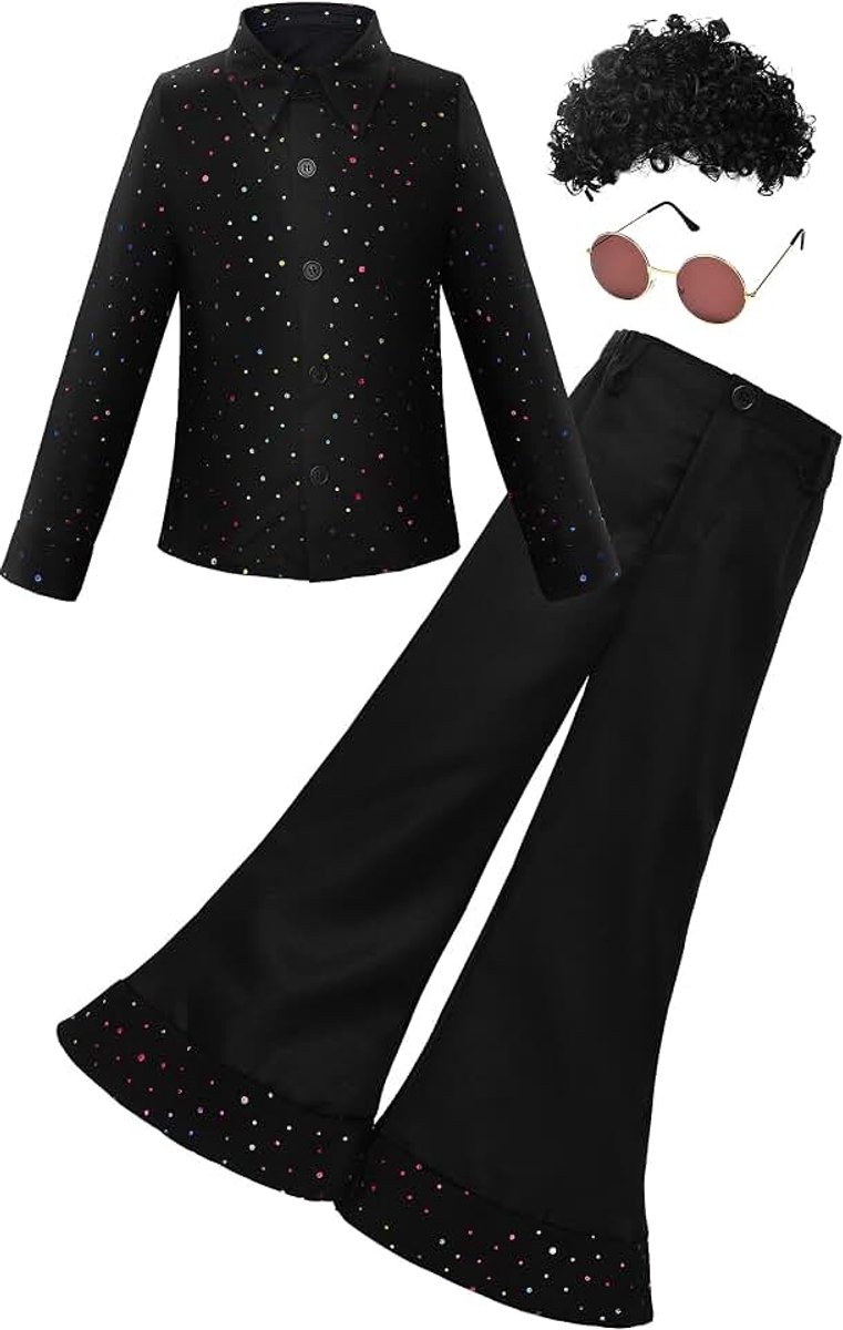 Jaren 70 Disco Kostuum Kinder Hippie Retro Set Uitlopende Broek Paillettenshirt Carnaval