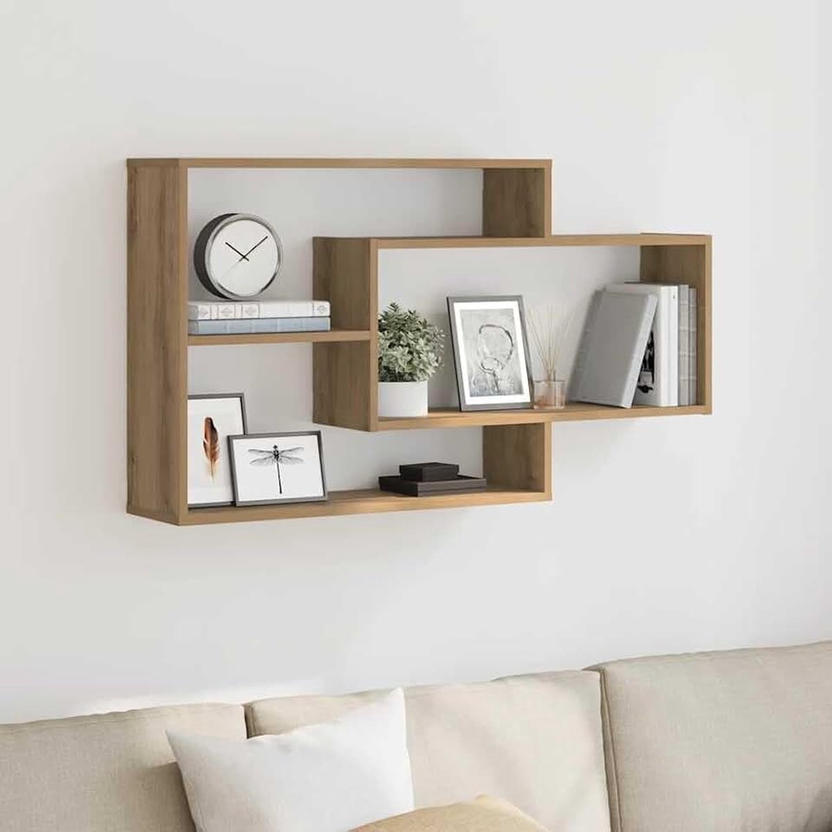 Wandplank, hangrek woonkamer, ruimtebesparend opbergrek voor stijlvolle organisatie in de slaapkamer, woonkamer en kantoor (Artisanoak)