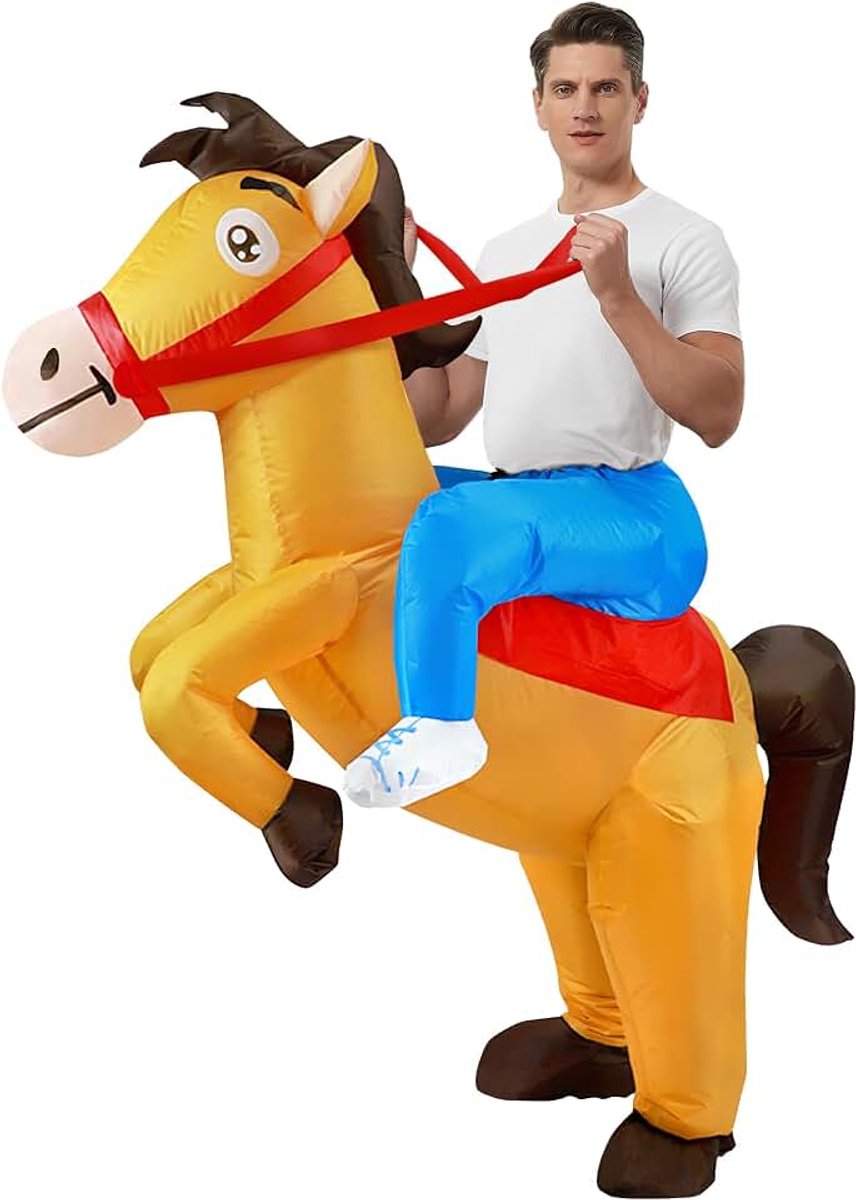 Opblaasbaar paardenkostuum, grappig opblaasbaar cowboy paardenkostuum voor mannen vrouwen carnaval themafeest
