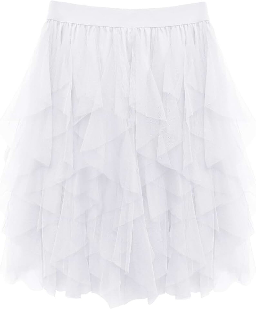 Tulerok voor dames, korte petticoat, hoge getailleerde plooirok, onregelmatig, A-lijn, ballet, tutu, rok, midi-rok, zomerrok, tule rok, carnaval