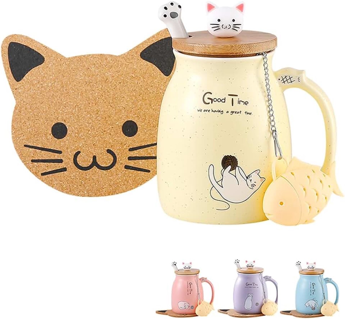 Theekop Met Infuus en Deksel Keramische Koffie Mok Kawaii Kat Mok Schattige Mokken Thee Mok Schattige Coole Preppy Spullen Kat Cadeaus Verjaardagscadeaus Schattige Cadeaus voor Vrouwen