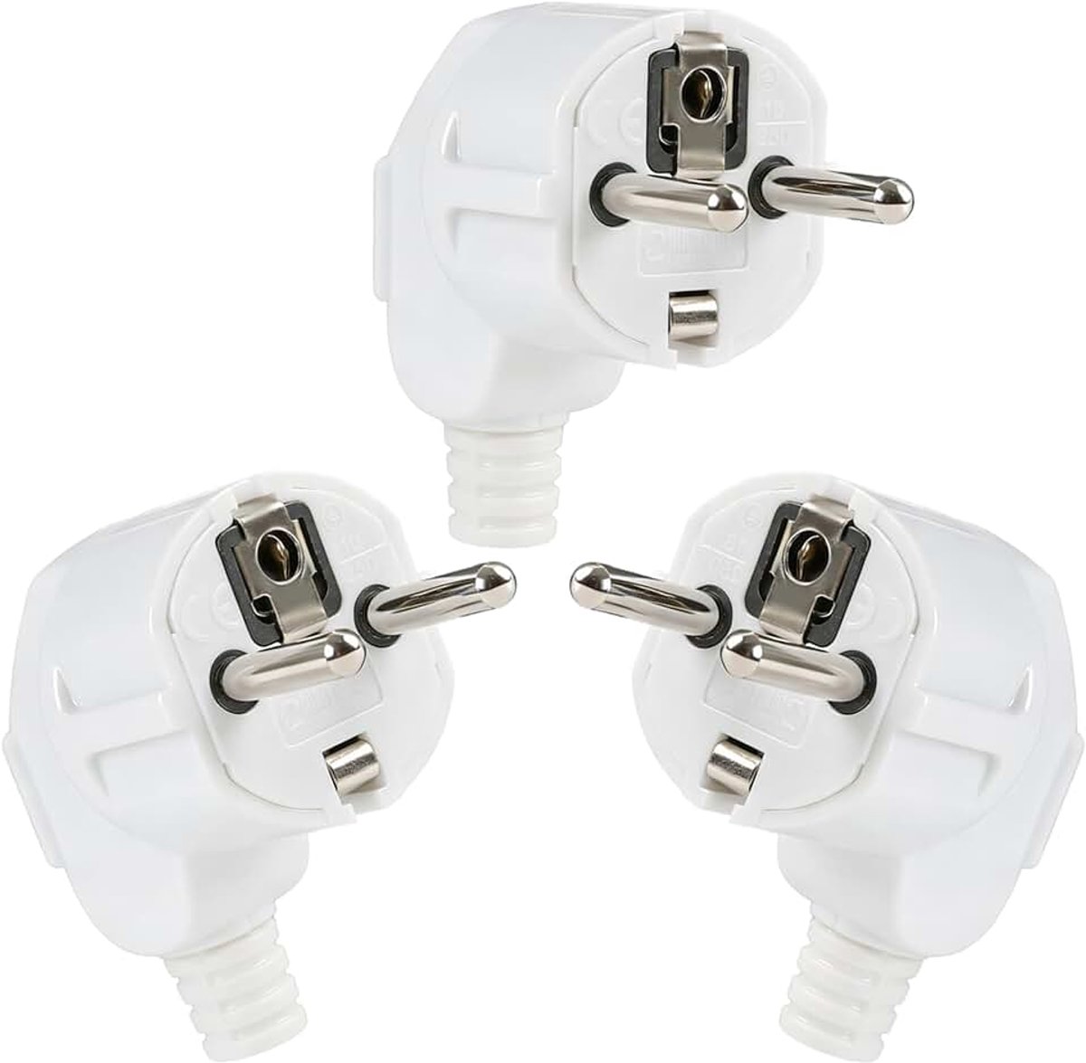 3 stuks, 250 V, stroomstekker met trekontlasting, duurzame geaarde stekker voor kabelstekker, ideaal voor stopcontacten, stekkers en stekkers, wit