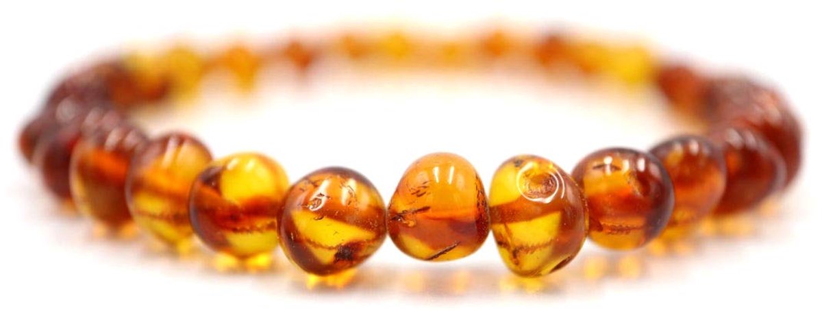 Armband met Baltische barnstenen aan elastisch bandje, meerdere lengtes, meerdere kleuren, gemaakt van natuurlijke, authentieke, ronde kralen van barnsteen, 14 centimeters, Steen