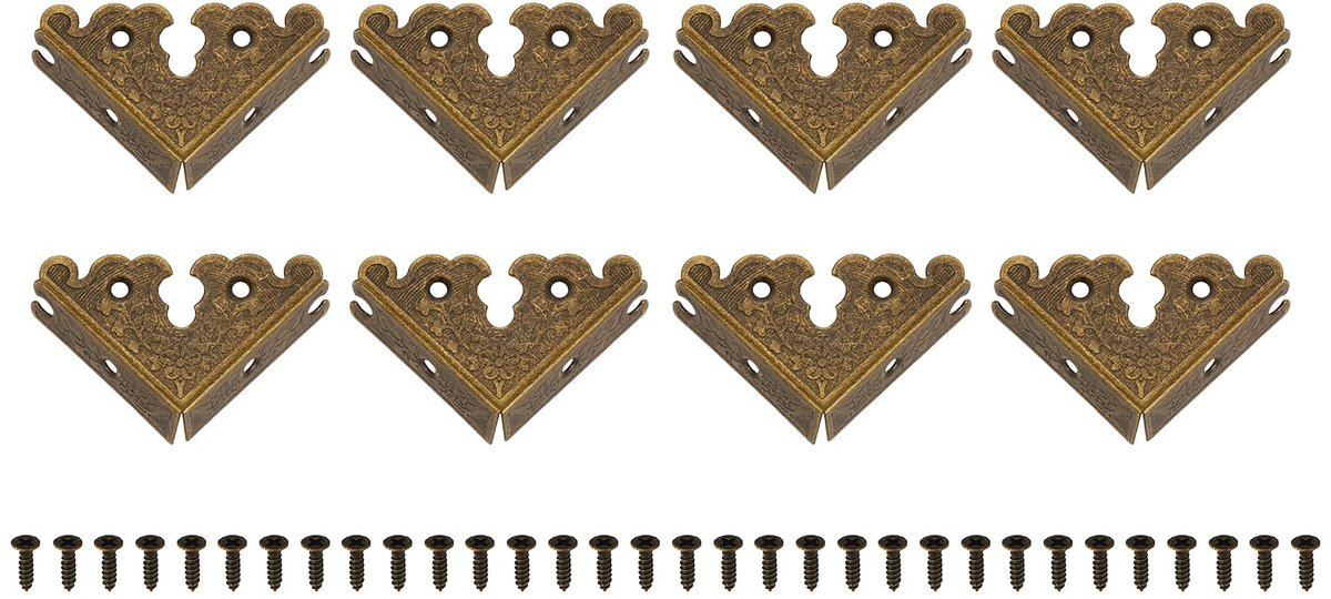 Beschermhoeken, randbescherming van metaal, meubelrandbescherming met schroeven, 38 x 1,38 x 1,89 inch, voor geschenkdozen van hout, decoratieve kasten, brons
