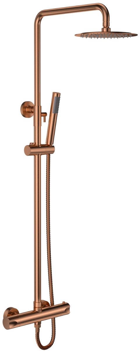 ALONI douchekolom Optima Rondo – geborsteld koper – Ø20 cm regendouche